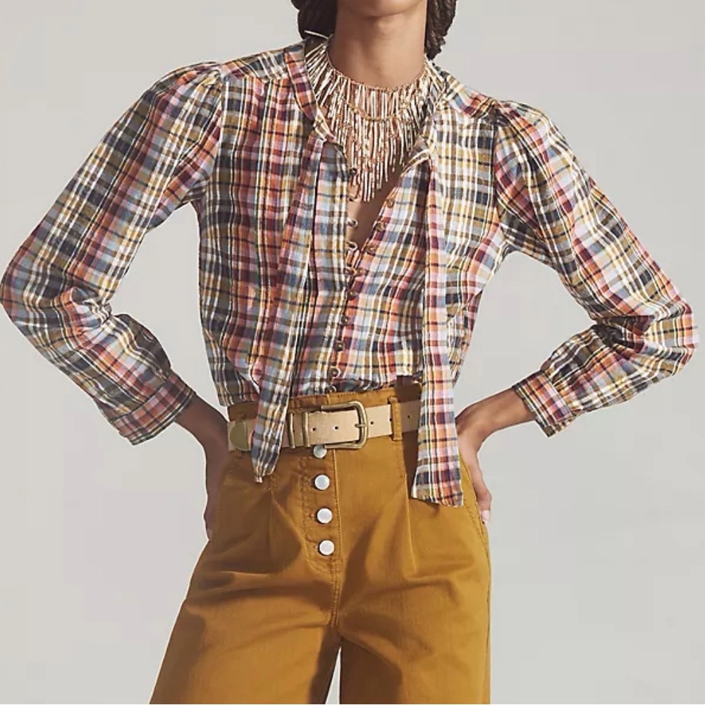 Anthropologie Pilcro Plaid Button Down Flannel Shirt Size S